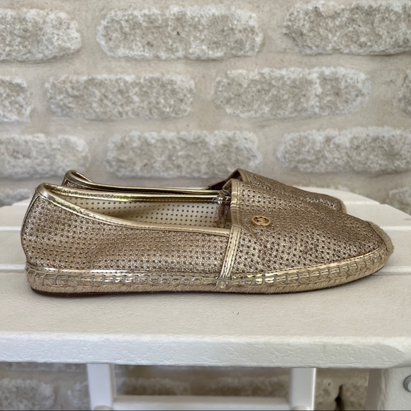 Michael Kors Kendrick espadrilles flats gold leather perforated metallic 8.5 - Picture 3 of 11